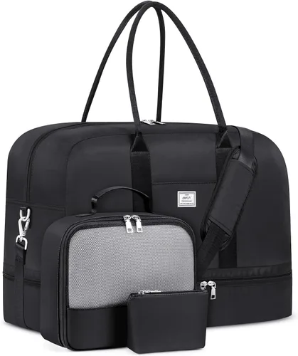 Miniatura 161 de IBFUN Bolsas de fin de semana para mujer, bolsa grande de lona para viaje, bolsa de viaje con compartimento para zapatos, 21 pulgadas, juego de 3