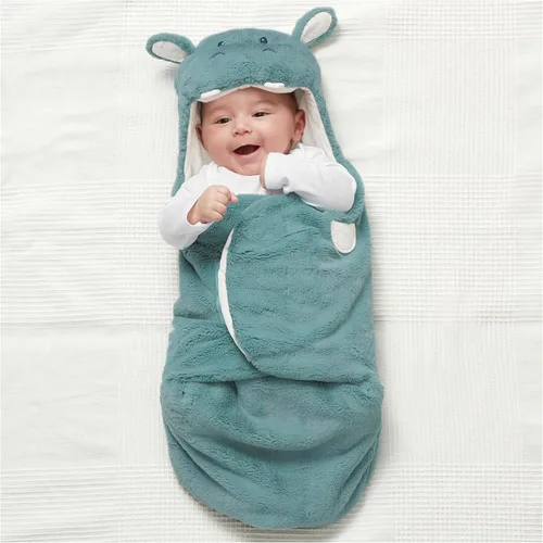 Miniatura 2 de GUND Baby Oh So Snuggly Manta Envolvente de Hipopótamo, Manta Envolvente de Bebé de Felpa con Capucha para Recién Nacidos, Azul/Crema, 26" Manta
