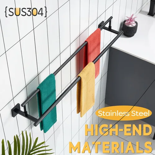 Miniatura 7 de KOKOSIRI Toalleros de baño de 36 pulgadas, rieles dobles para toallas, portatollas negro mate extralargo para cocina, inodoro, acero inoxidable