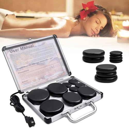 Kit de calentamiento de piedras calientes para masaje Primachen, juego de masaje con 9 piezas de piedras calientes, piedras de basalto portátiles