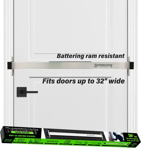 Doorricade - Barra de seguridad para puerta, asegura todo el ancho de tu puerta delantera de apertura hacia adentro o para tu cuarto de seguridad.