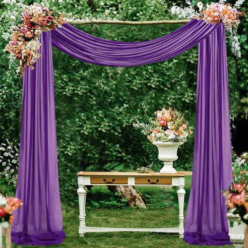 Miniatura 6 de FUHSY Cortinas moradas para arco de boda, 6 yardas, 2 paneles de tela de gasa, cortinas de techo para bodas, cortinas moradas para telón de fondo