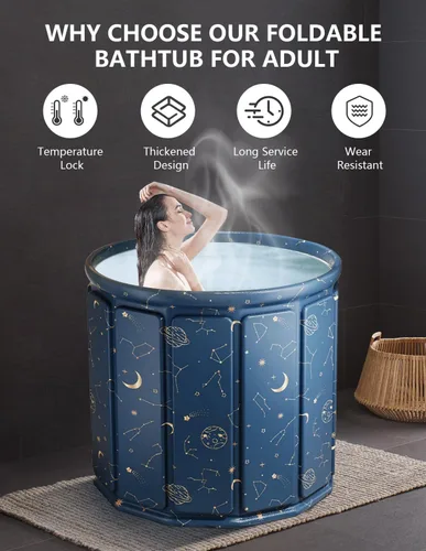 Miniatura 5 de Bañera portátil para adultos, bañera plegable independiente para ducha, bañeras de baño caliente y frío con espuma térmica engrosada para mantener