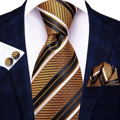 Miniatura 155 de Hi-Tie Corbatas de seda para hombre, diseño de cachemira a rayas, con bolsillo, gemelos cuadrados, conjunto formal de negocios