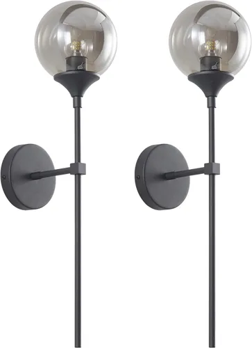 Miniatura 9 de KCO Mid-Century - Juego de 2 apliques de pared modernos con globo de vidrio ámbar con brazo largo, lámparas de pared industriales doradas