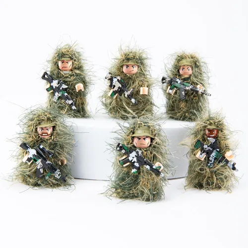 Soldados de camuflaje militar, minifiguras de acción en fatigas de la jungla, figuras de soldados de fuerzas especiales en traje Ghillie con armas y