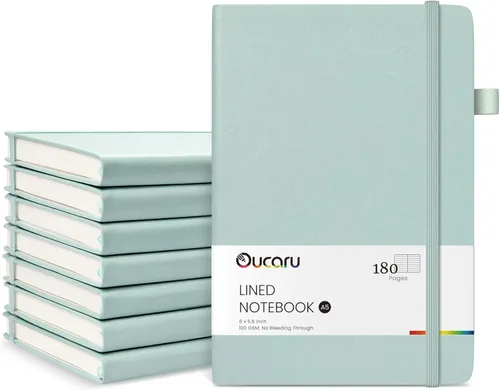 Miniatura 16 de Oucaru Cuaderno rayado, paquete de 8, 180 páginas, diarios A5 para escribir, papel grueso de 100 GSM, cuadernos pequeños diarios para mujeres