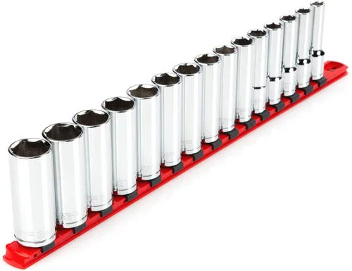 Miniatura 22 de TEKTON Juego de llaves de vaso de 6 puntos profundos de 1/2 pulgada con rieles y bandeja, 19 piezas (3/8-1-1/2 pulgadas) SHD92123