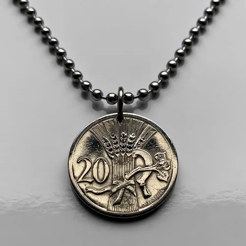 Miniatura 3 de 1928 Checoslovaquia 20 Haleru moneda colgante León checo Escudo eslovaco Praga Brno Bratislava Ostrava Bohemia Moravia Puente de Carlos Karlstejn