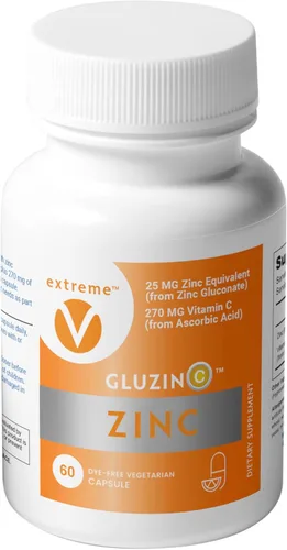 GluzinC Suplemento de zinc y vitamina C | 25 mg de gluconato de zinc + 270 mg de ácido ascórbico | Nutrientes inmunes diarios | 60 cápsulas vegetales