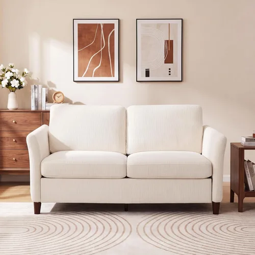 Valthie 61" Corduroy Loveseat Sofa, Modern Comfy Couches with Side Pocket, 2-Seater Sofa Couch for Living Room, Bedroom and Small Spaces,Beige