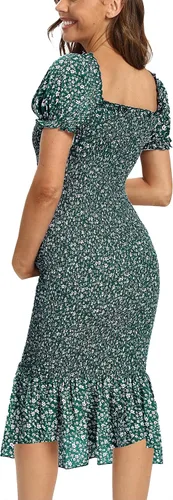 Miniatura 3 de Vestidos de maternidad midi bodycon floral de primavera, manga larga abombada cuello cuadrado dobladillo con volantes sirena baby showersesión