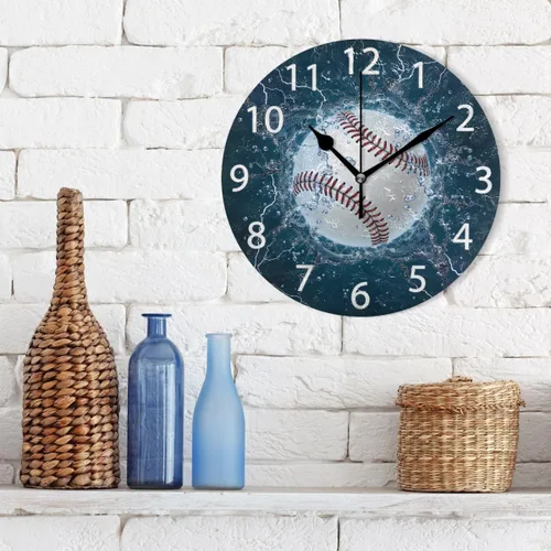 Miniatura 3 de senya Reloj de pared redondo de béisbol, silencioso, sin tictac, pintura al óleo, decorativo, para el hogar, oficina, escuela, arte