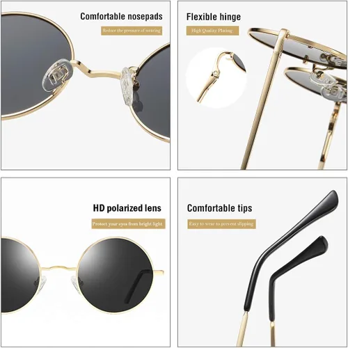 Miniatura 4 de COASION Gafas de sol polarizadas redondas retro con círculos UV400