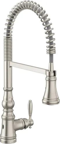 Miniatura 10 de Moen WeymouthBrushed Gold S73104BG - Grifo de cocina con resorte de preenjuague de un mango con refuerzo de potencia para una limpieza más rápida