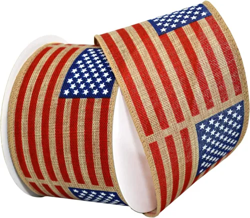 Miniatura 28 de Morex Ribbon Carrete de cinta de satén con alambre de estrellas y rayas, 2-1/2 pulgadas por 3 yardas, rojo/blanco/azul Estrellas y rayas con cable