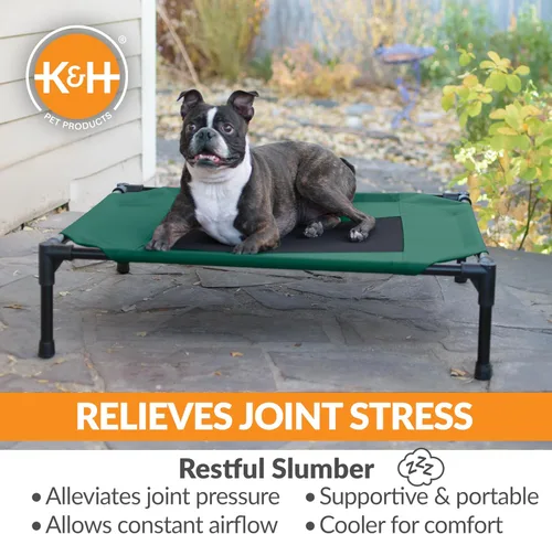 Miniatura 5 de K&H Pet Products Cuna para mascotas original, cama elevada para perros, malla verde/negra, mediana, 32 x 25 x 7 pulgadas