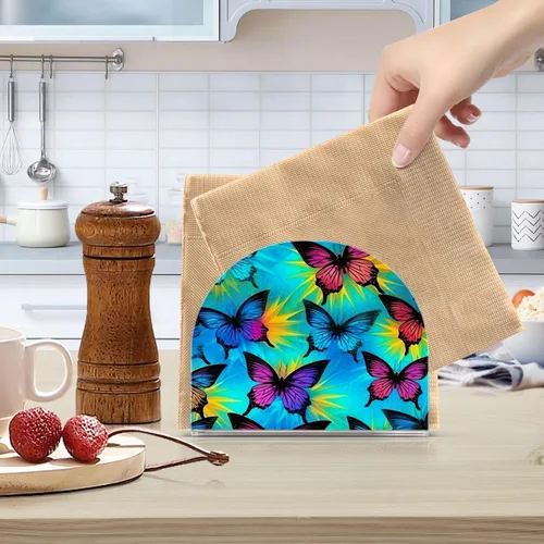 Miniatura 6 de Servilletero con diseño de mariposa azul y morado para mesas, servilleteros de acrílico transparente, servilleteros de cóctel para cocina