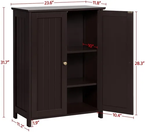 Miniatura 2 de Topeakmart Armario de piso de baño con puertas dobles Armario de almacenamiento independiente con estantes ajustables, diseño anti-caída, espresso