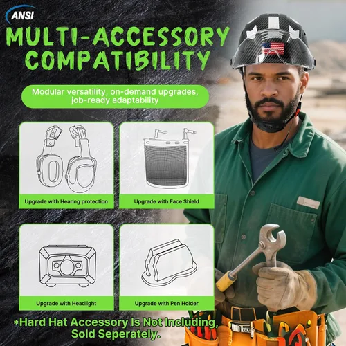 Miniatura 7 de Aolamegs Carbon Fiber Pattern Hard Hat with Visor, ANSI Z89.1 Vented Safety Helmet, OSHA Approved Construction Hardhat for Men, 6-Point Suspension