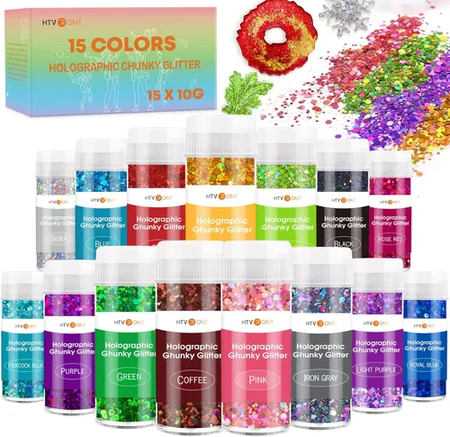 Miniatura 12 de HTVRONT - Purpurina gruesa holográfica - 100g/3.53oz, color azul, para resina, artesanía, uñas, vaso, maquillaje
