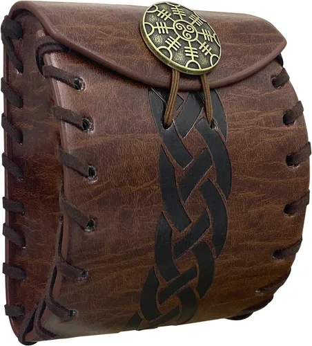 HiiFeuer Mini bolso medieval de piel sintética, bolsa para cinturón renacentista portátil, monedero nórdico, bolsa de dados para LARP Ren Faire