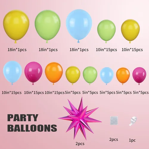 Miniatura 2 de Arco de globos de color verde, azul, amarillo y naranja, guirnalda de globos de arcoíris con globos de látex rosa, rojo, amarillo, naranja, azul
