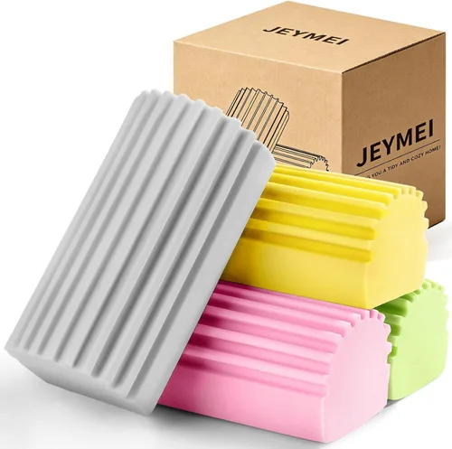 Miniatura 10 de Jeymei Paquete de 2 esponjas húmedas limpias, cepillo de limpieza de esponja, plumero para limpiar persianas, vidrio, zócalos, rejillas