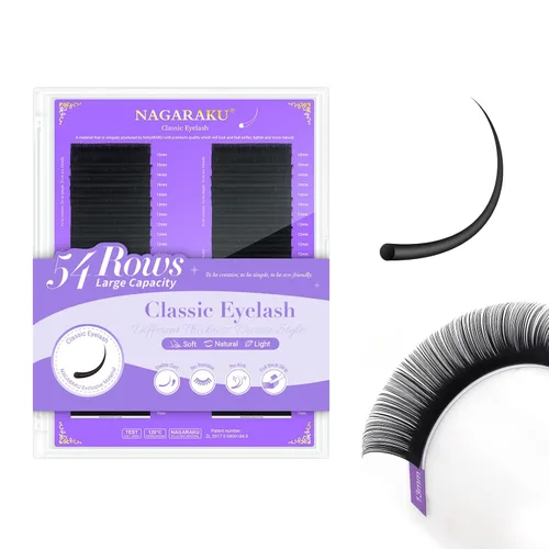 Miniatura 14 de NAGARAKU Extensiones de pestañas, pestañas individuales, 0.05mm, rizo D, 15mm, clásico, negro mate, suave, natural, profesional, 16 filas, 0.05-D