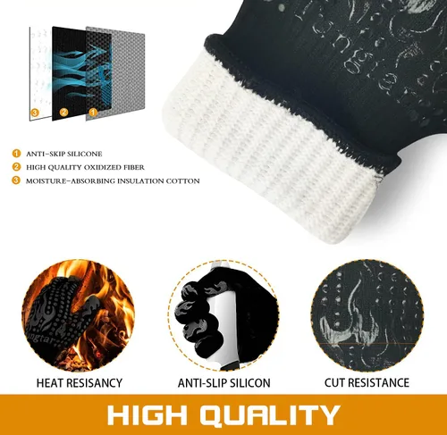 Miniatura 4 de Guantes de horno con dedos para barbacoa, resistentes al calor, guantes de horno de 1472 ℉ 14 pulgadas, resistentes a cortes, guantes de cocina