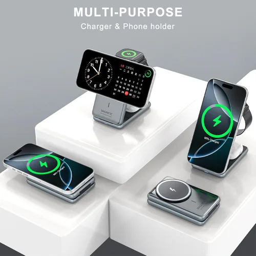 Miniatura 2 de Estación de carga inalámbrica para iPhone: Xpencifan Travel 3 en 1 Cargador Soporte Múltiples Dispositivos para Apple Watch Ultra SE 9 8 7 6 5 4 3 2