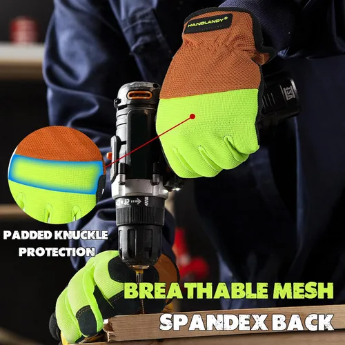 Miniatura 3 de HANDLANDY Guantes de trabajo para hombre y mujer, guantes de trabajo de mecánicos de uso general con pantalla táctil, guantes de trabajo flexibles