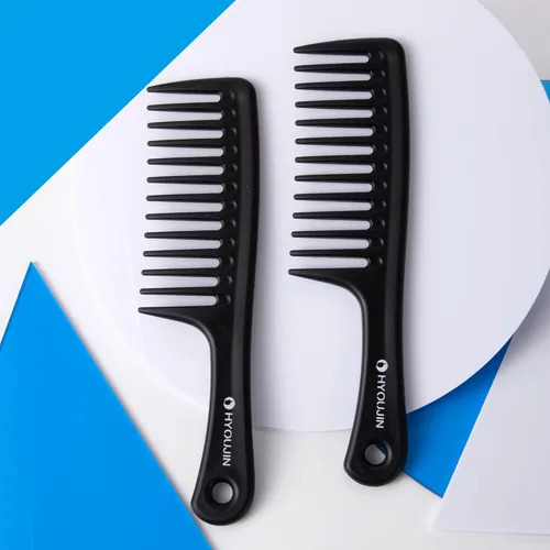 Miniatura 7 de HYOUJIN - Juego de dos peines grandes de dientes anchos, peines desenredantes para ducha, para cabello húmedo o seco, cepillo de peinado para Negro