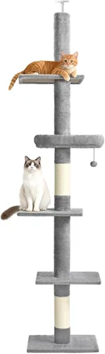 Miniatura 8 de Árbol para gatos de piso a techo, torre para gatos con altura ajustable de 98-110 pulgadas, árbol para gatos de 5 niveles con cama acogedora