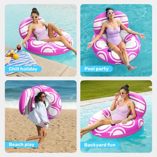 Miniatura 6 de Sloosh Silla flotante inflable para piscina, sofá flotante de tubo de río, sofá con respaldo grande, silla flotante sobre el agua, parte inferior