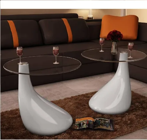 Mesa de centro de 3 niveles, color blanco brillante, mesa central, mesa auxiliar, mesa para sala de estar, muebles de sala para el hogar, sala de