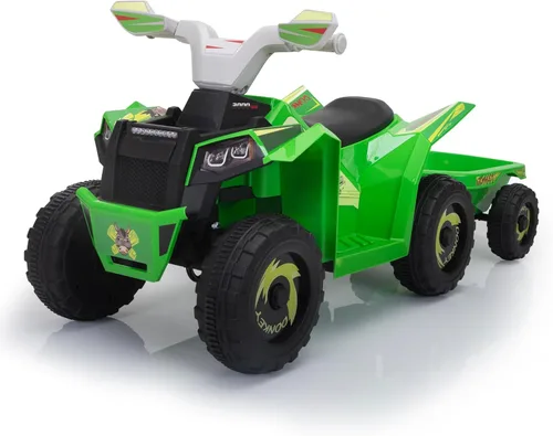 TOBBI ATV eléctrico de juguete para niños de 6 V con remolque, automóvil de 4 ruedas, vehículo para niños pequeños para conducir con pantalla de