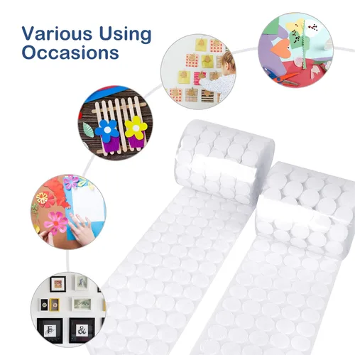 Miniatura 7 de Puntos autoadhesivos, adhesivo fuerte, 1280 piezas (640 pares) tiras redondas de 0.39 pulgadas, puntos circulares pequeños, cintas adhesivas