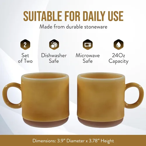 Miniatura 2 de American Atelier Juego de 2 tazas de cerámica, tazas de 4 pulgadas para té, café con leche, chocolate caliente, barra de desayuno, tazas de cocina