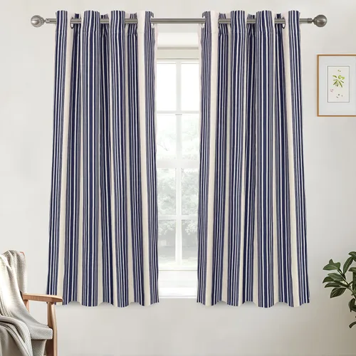 Miniatura 44 de DriftAway Chris Linen - Cortinas opacas con capa térmica y reductora de sonido, 63 pulgadas de largo para dormitorio, cortinas estampadas a rayas