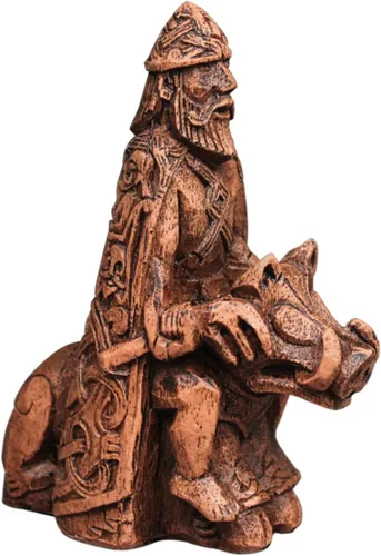 Dryad Design Freyr - Figura nórdica del dios de la fertilidad y la prosperidad, decoración de altar pagano vikingo (acabado de madera)