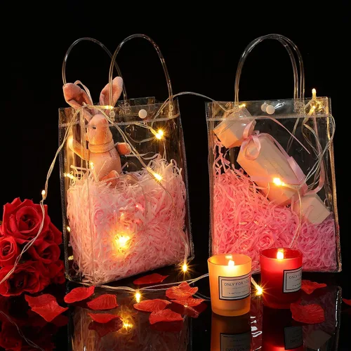 Miniatura 2 de Saintrygo Bolsas de regalo de PVC transparente con asas, bolsas de plástico reutilizables para compras transparentes para fiestas de Navidad, bodas