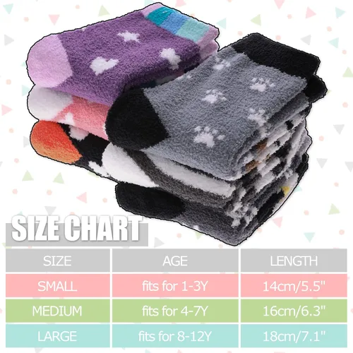 Miniatura 5 de LINEMIN Calcetines peludos para niños y niñas con agarres calcetines antideslizantes acogedores y esponjosos para invierno calcetines altos cálidos