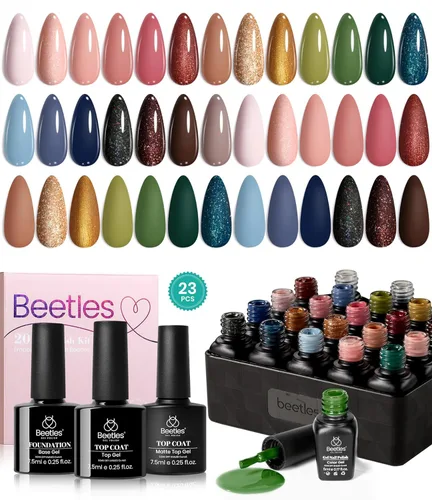 Miniatura 17 de beetles Gel Polish Juego de esmaltes de uñas de gel de 16 colores, blanco, marrón oscuro, rosa, colores nude, esmalte de uñas natural con 3 piezas
