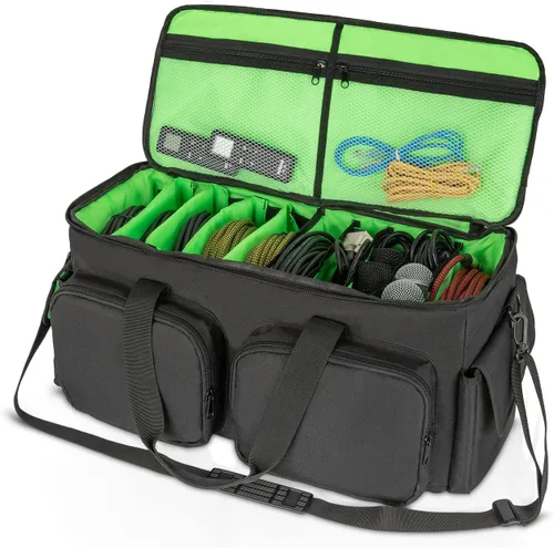 Miniatura 2 de SAVIOUR Bolsa de Archivos para Cables de DJ, Fondo Acolchado Desmontable y Divisores Ajustables, Almacena Cables de Música, Audio y Video