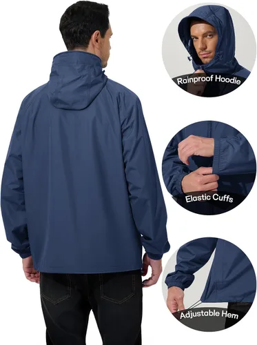 Miniatura 6 de Chaqueta impermeable para hombre, rompevientos, impermeable, para ciclismo, correr, senderismo, con capucha, ligera, plegable