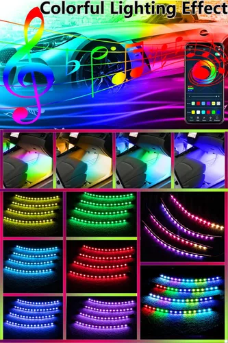 Miniatura 5 de Luces interiores de automóvil RGB Muto-Beam 4 tiras de luz LED multicolor para automóvil con control de aplicación, luces RGB con modo de bricolaje