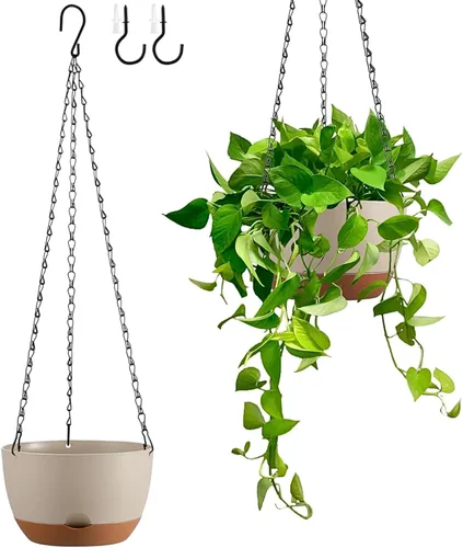 Juego de 2 macetas colgantes de autoriego de 8 pulgadas para plantas de interior y exterior, cestas colgantes de bloques de color, macetas con