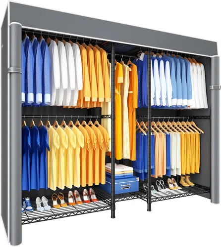 Miniatura 8 de Ulif E12C - Sistema organizador de armario de servicio pesado, estantes de ropa independientes para colgar ropa, perchero ajustable de 71 pulgadas