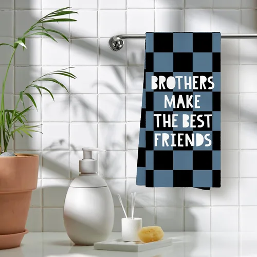 Miniatura 5 de Toallas de mano para niños, toallas de mano a cuadros azules y negros para el baño de los niños pequeños, Brothers Make The Best Friends, toallas